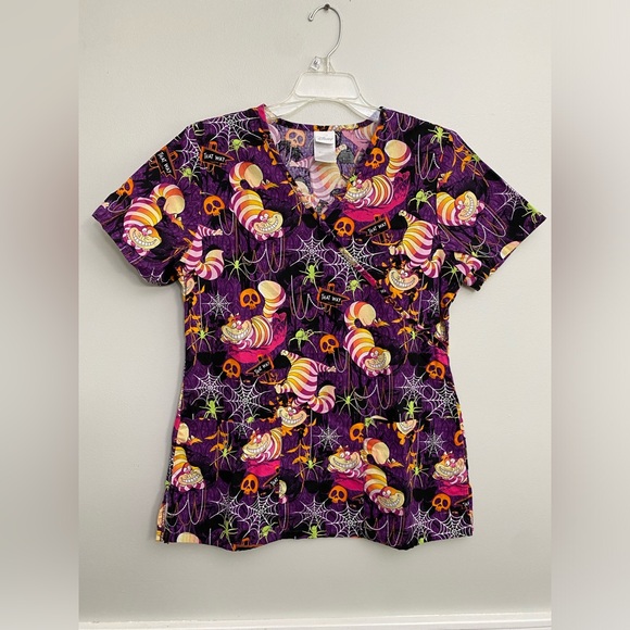 Disney Tops - Cheshire Cat Halloween Scrub Top
